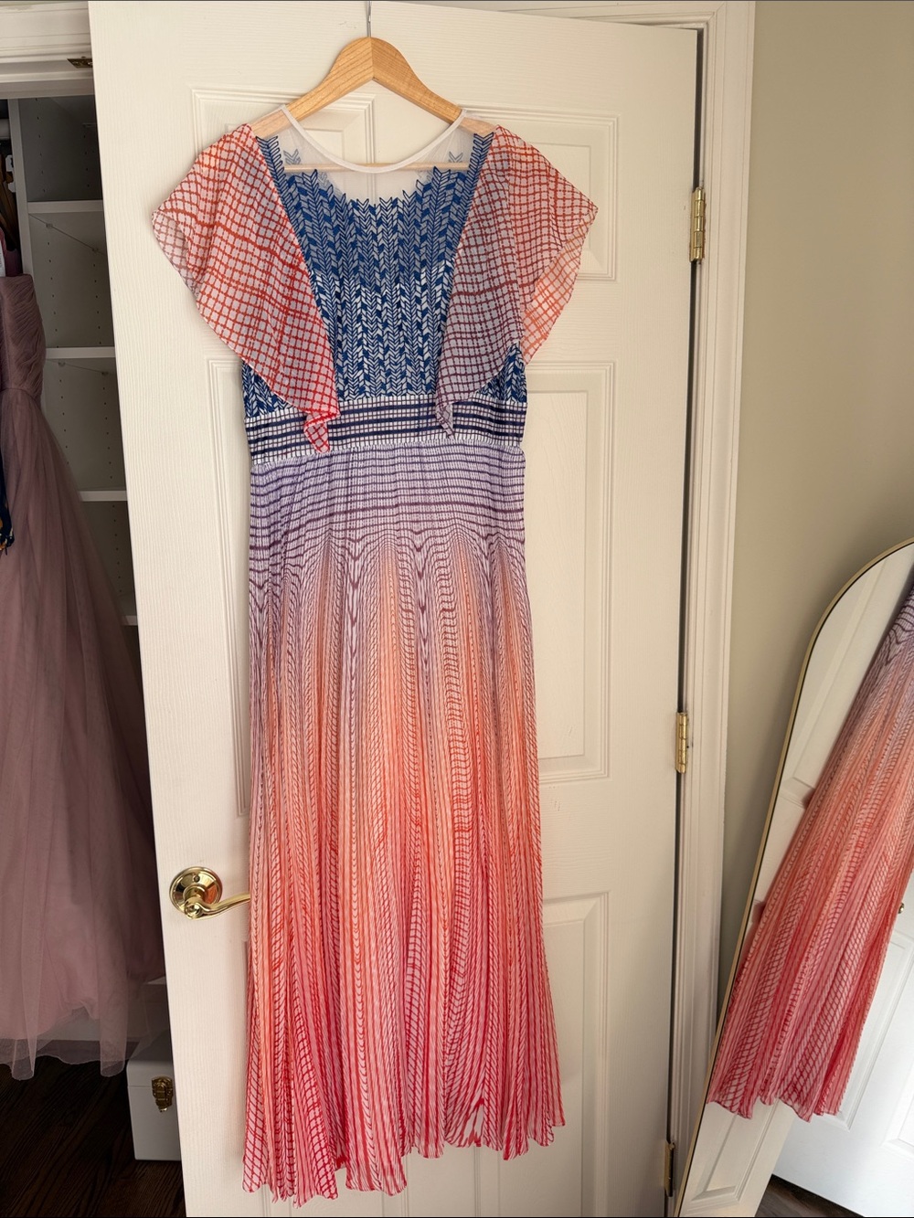 Anthropologie Blue, Coral & Pink Ombre Maxi Dress